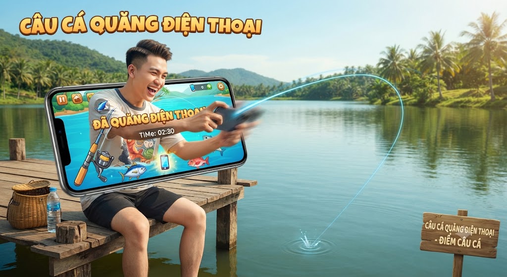 game câu cá quăng điện thoại